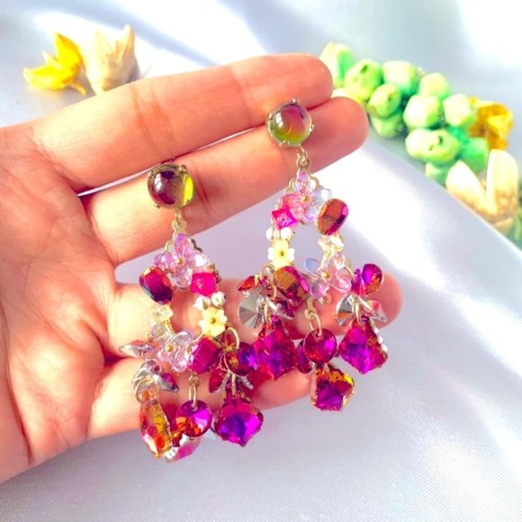 Luxury Burgundy Crystal Earrings - Picture 1 of 5